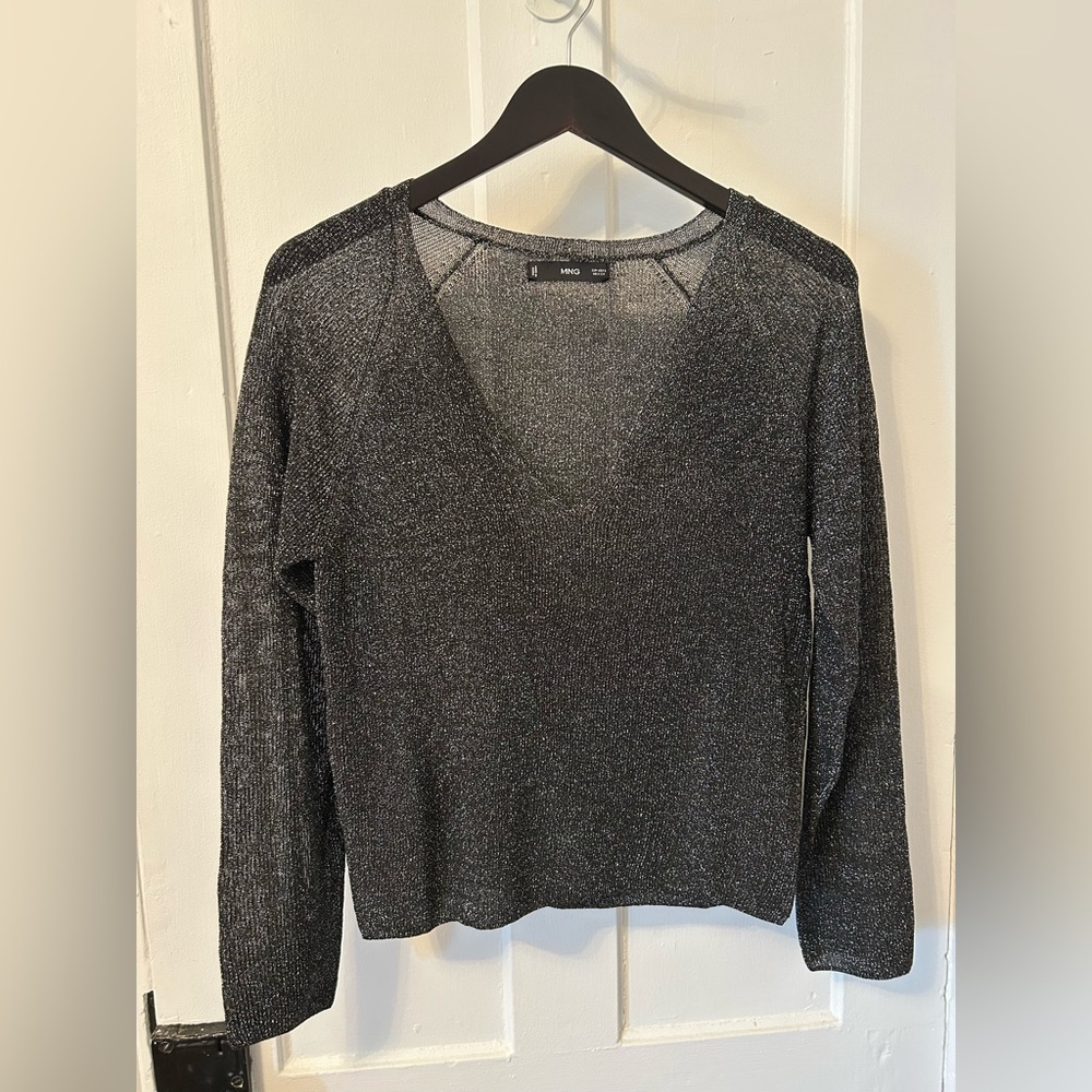 Black Metallic Sheer Top